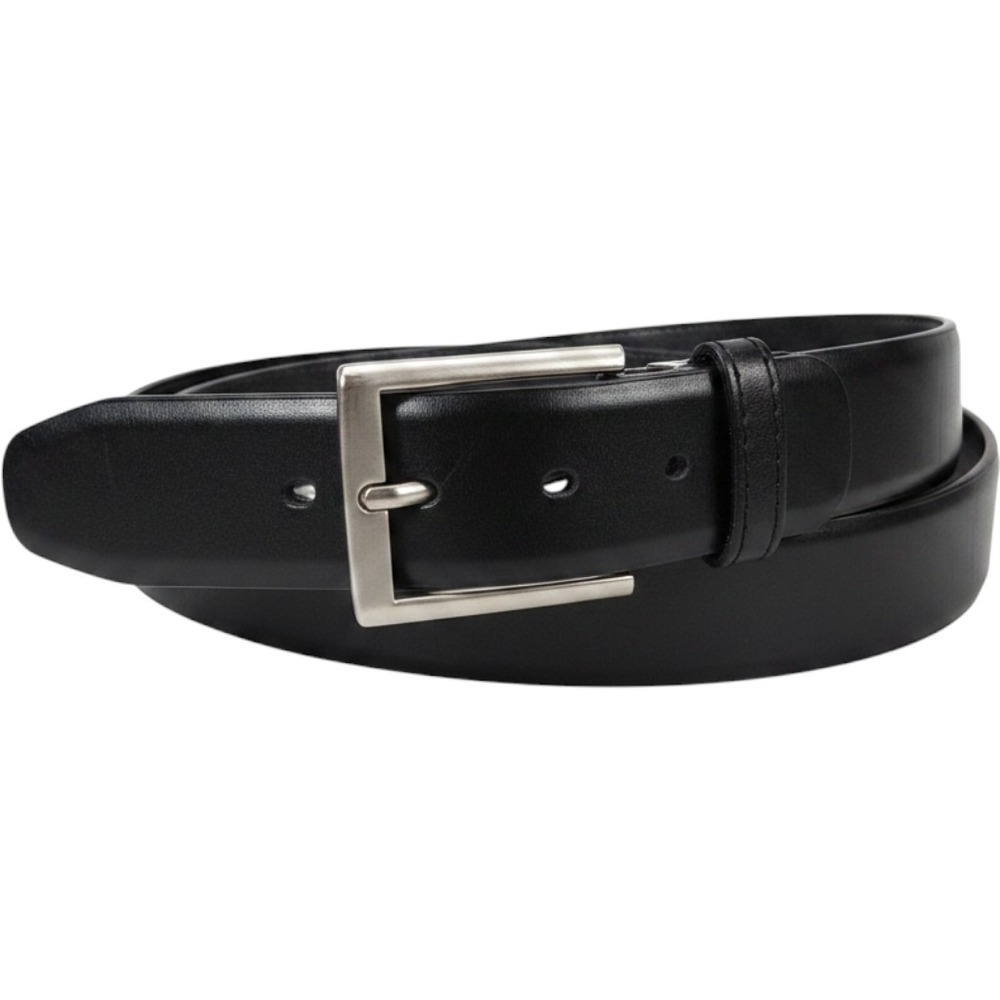 Oobe Mens Black Genuine Leather Dress Belt Silver Buckle Size Medium CF01504